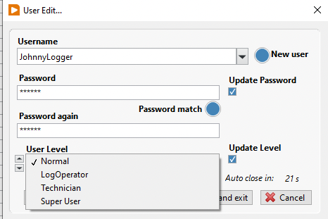 User editing dialog. TSN network with NI CompactRIO, CompactDAQ and FieldDAQ